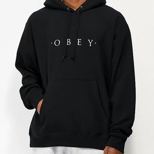 Mens Obey Nouvelle II Black Hoodie Size L